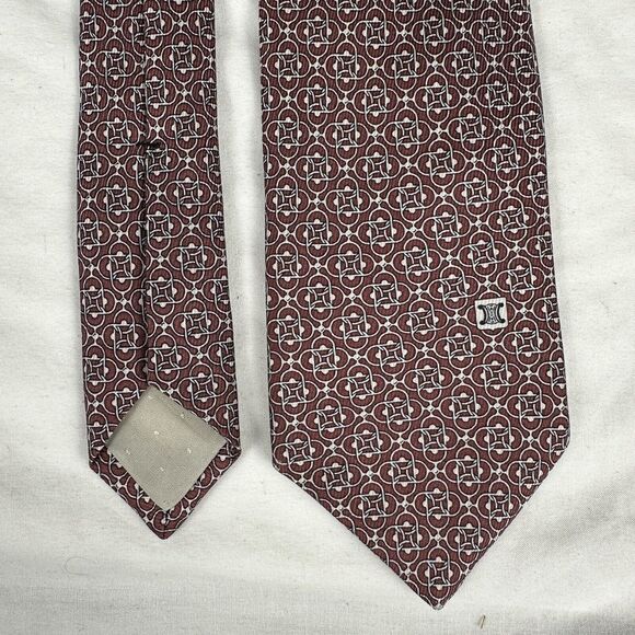 Céline Paris Men's Tie 100% Silk Handmade In France Burgundy White L58 W3 - Picture 7 of 14